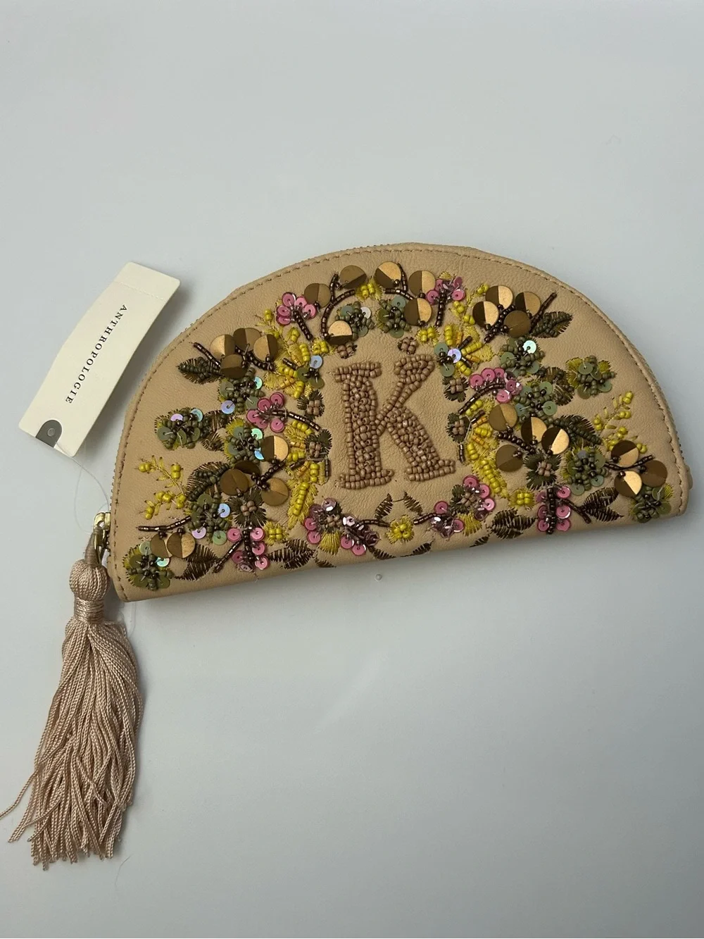 NWT Anthropologie Beaded Monogram Pouch - Letter K